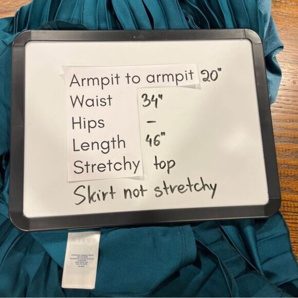 Lands' End Velvet and Satin Midi Dress in evening teal color with plated skirt - Picture 8 of 13